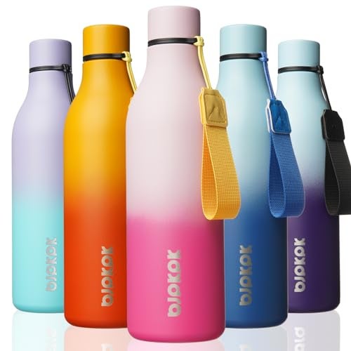 BJPKPK Insulated Water Bottles 25 oz Stainless Steel Metal Water Bottle with Strap BPA Free Leak Proof Jugs Mugs Flasks Reusable Thermal Flasks for Sports Travel Cherry - Image 1