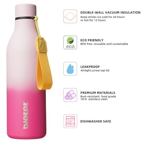 BJPKPK Insulated Water Bottles 25 oz Stainless Steel Metal Water Bottle with Strap BPA Free Leak Proof Jugs Mugs Flasks Reusable Thermal Flasks for Sports Travel Cherry - Image 3