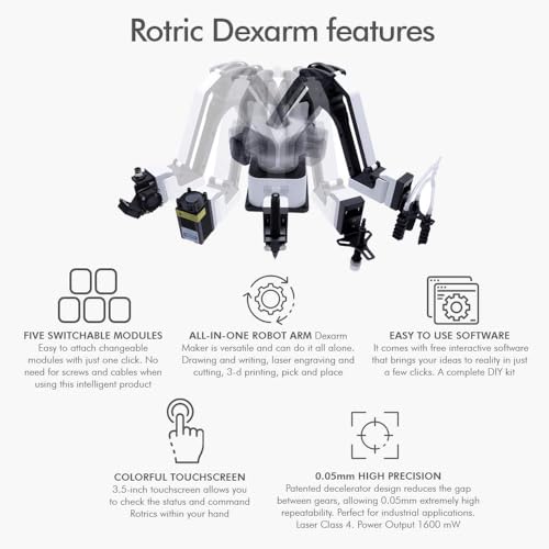 3IDEA Rotrics Dexarm Kit Edition All-in-one Desktop Robot Arm - 3D Printer, Laser Engraver Versatile Robotic Arm Machine - White - Image 3