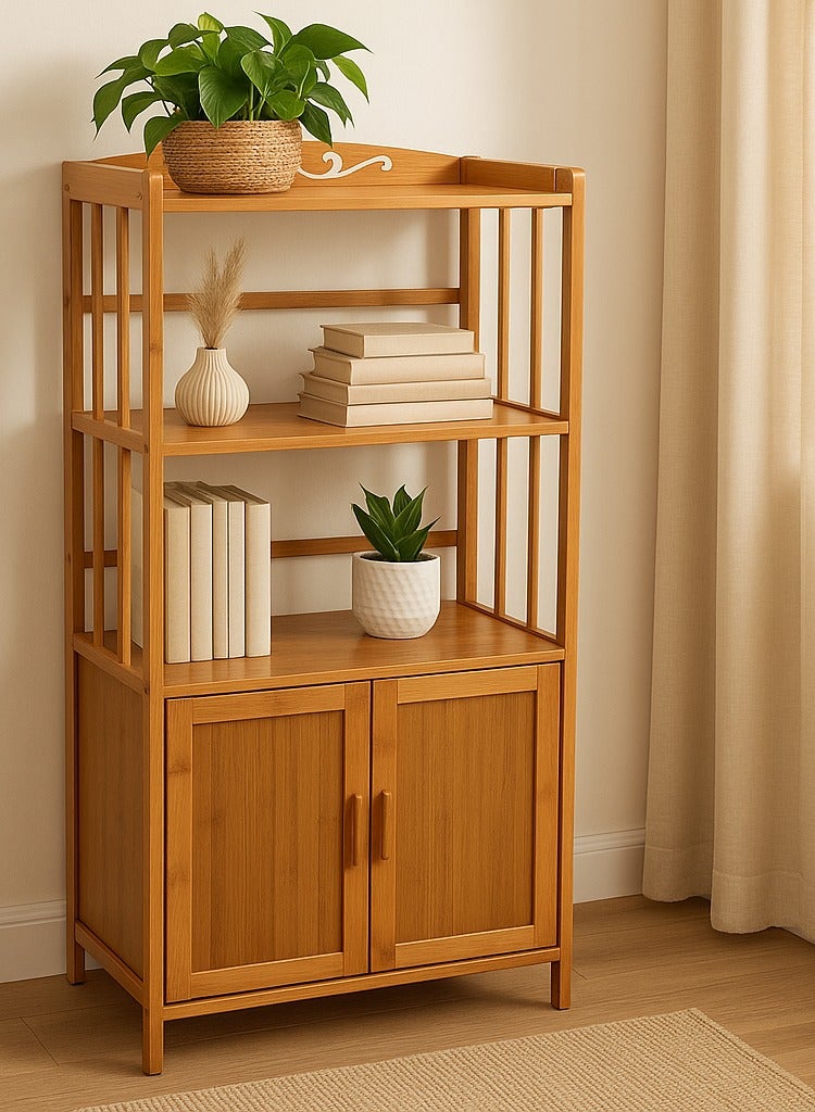Generic bamboo Bookshelf, 5-Tier Freestanding Bookcase Organizer, 52x38x116cm, Beige, Natural Wood Storage Shelf for Living Room, Bedroom, Office - Image 1