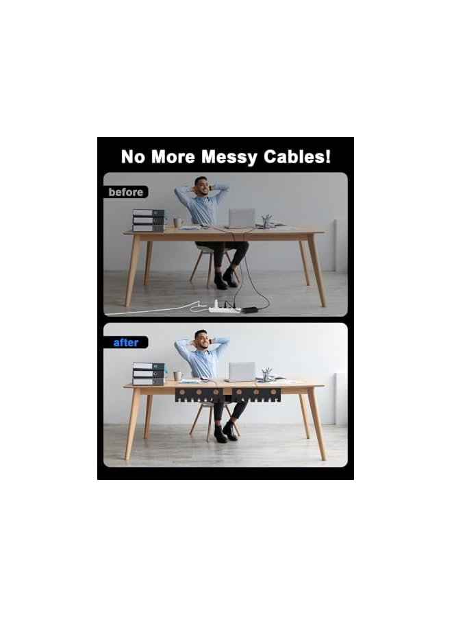 PROMASS 2 pack Metal Cable Management Under Desk U-Channel - Home & Office Under Desk Cable Management, Tape & Screw Installation Cord Organizer for Desk, Desk Cable Management with Various accessories - Image 2