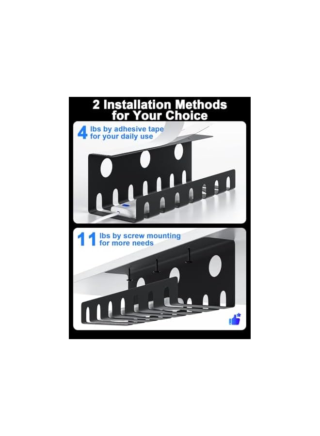 PROMASS 2 pack Metal Cable Management Under Desk U-Channel - Home & Office Under Desk Cable Management, Tape & Screw Installation Cord Organizer for Desk, Desk Cable Management with Various accessories - Image 4