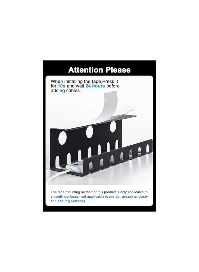 PROMASS 2 pack Metal Cable Management Under Desk U-Channel - Home & Office Under Desk Cable Management, Tape & Screw Installation Cord Organizer for Desk, Desk Cable Management with Various accessories - Image 5