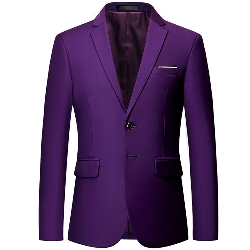 YFFUSHI Mens Slim Fit Blazer Jacket Two-Button Notched Lapel Casual Suit Jacket Purple - Image 1