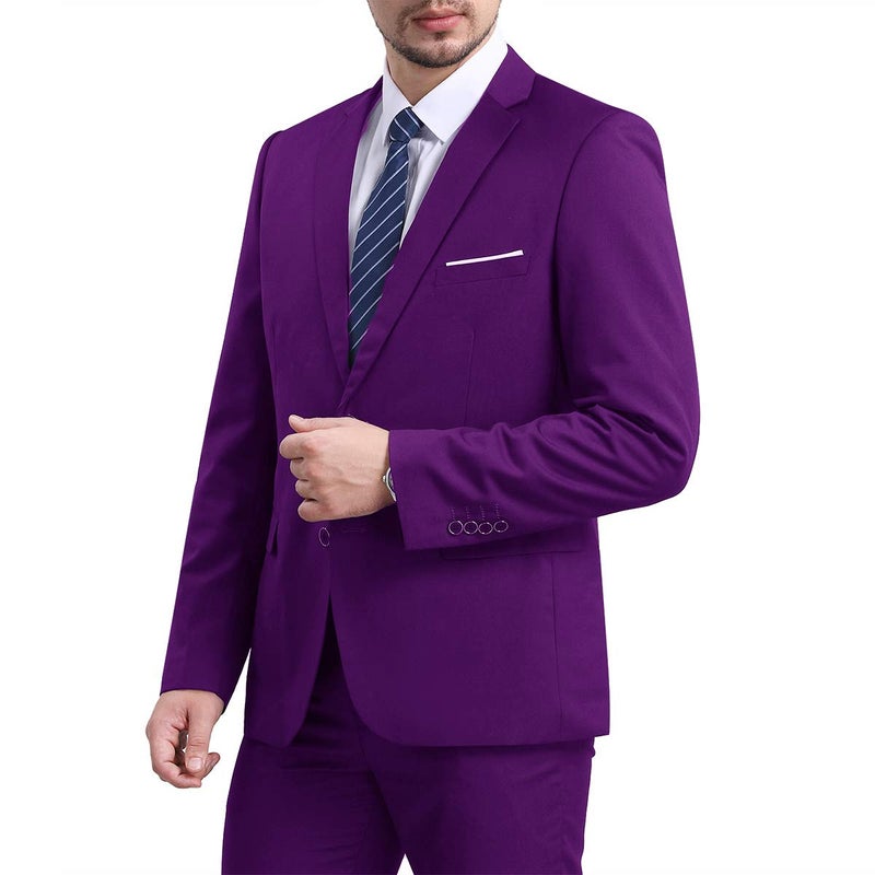 YFFUSHI Mens Slim Fit Blazer Jacket Two-Button Notched Lapel Casual Suit Jacket Purple - Image 2
