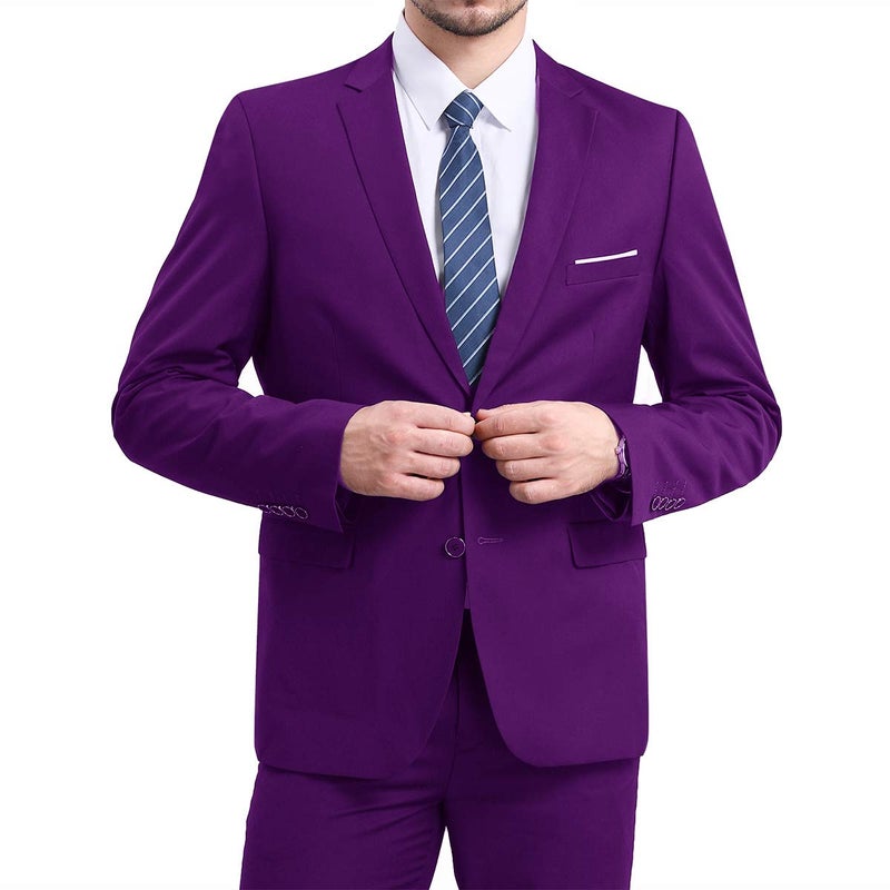 YFFUSHI Mens Slim Fit Blazer Jacket Two-Button Notched Lapel Casual Suit Jacket Purple - Image 3