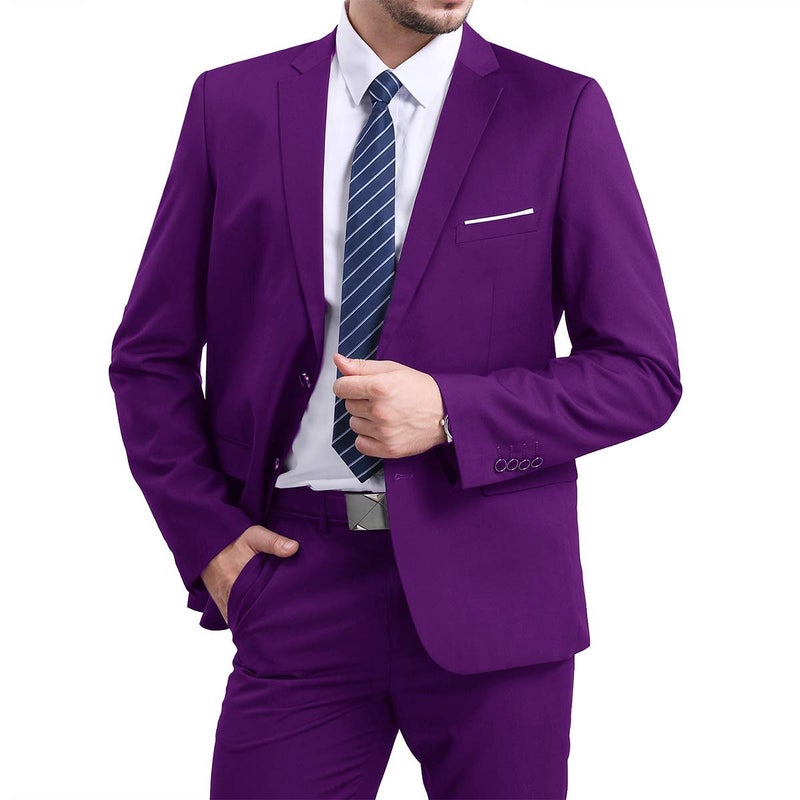 YFFUSHI Mens Slim Fit Blazer Jacket Two-Button Notched Lapel Casual Suit Jacket Purple - Image 4