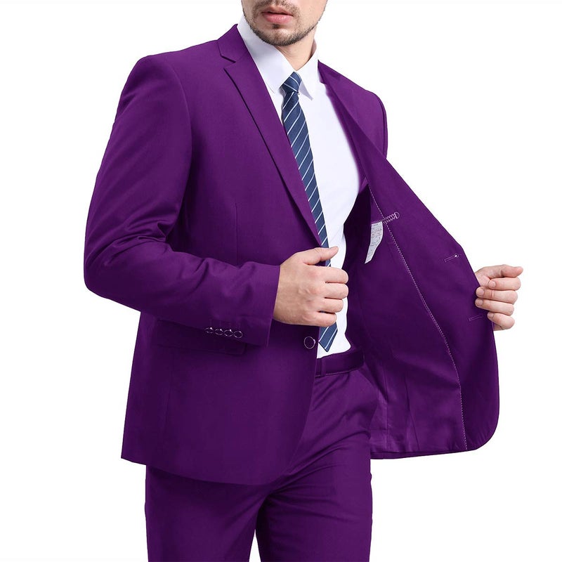 YFFUSHI Mens Slim Fit Blazer Jacket Two-Button Notched Lapel Casual Suit Jacket Purple - Image 5