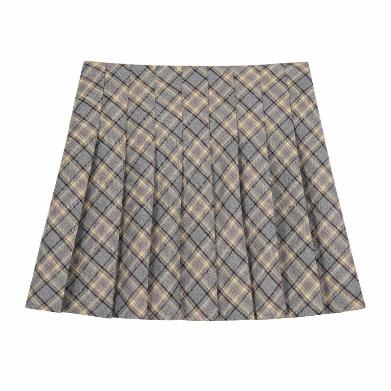 Autumn Plaid Pleated Skirt High Waist Plus Size Khaki  - Image 2