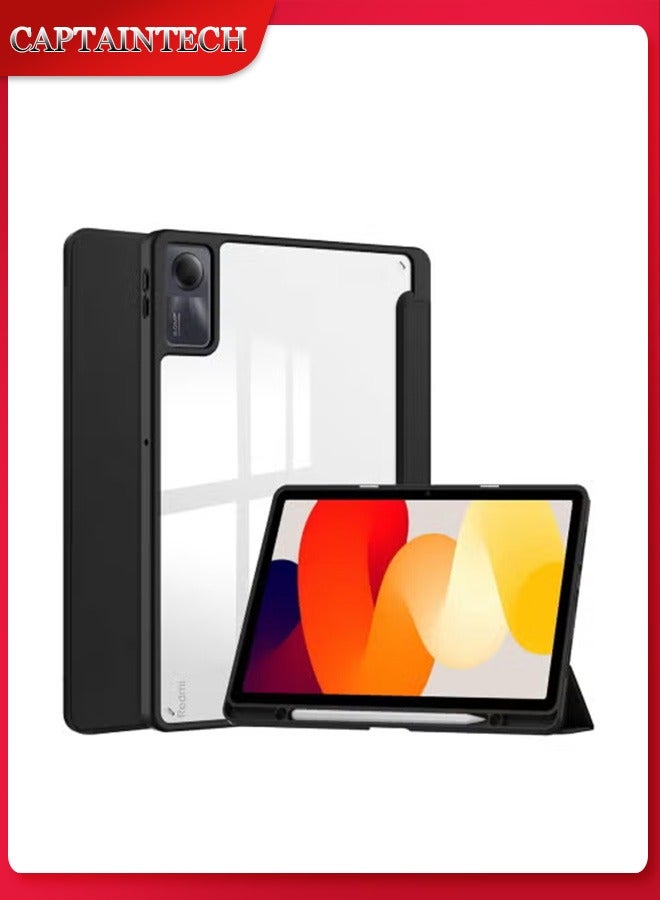 Captaintech Xiaomi Redmi Pad SE 11-inch Case (2023) – Slim Smart Cover with Auto Sleep/Wake, Pencil Holder u0026 Clear Transparent Back | Lightweight Protective Shell - Image 1