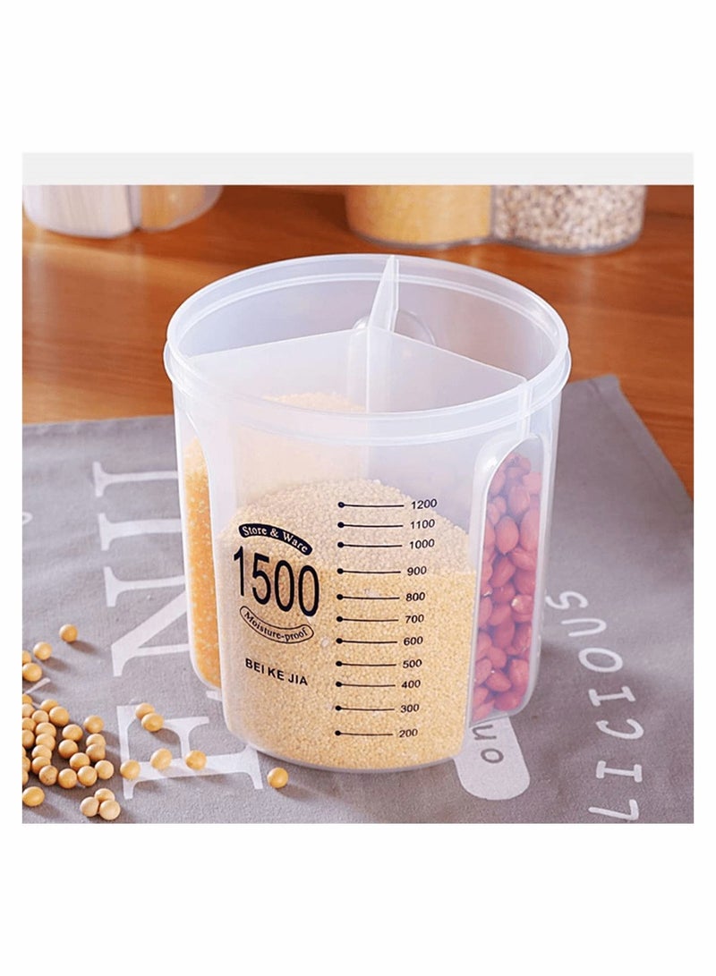 Compartment Storage Tank  Airtight Food Storage Container BPA Free Plastic Cereal Dispenser With Lids And Compartments For Grain Sugar Flour Rice Nuts Snacks 1500 ML - Image 5