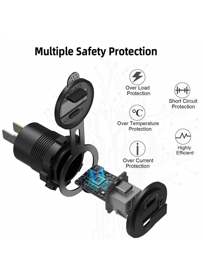 Qidoe USB C Car Charger Socket, Qidoe 12V/24V Dual USB Outlet PD3.0 & QC3.0 Car USB Port with LED Voltmeter and ON/Off Switch DIY Car Socket for Car Boat Marine Bus Truck Golf RV Motorcycle - Image 5