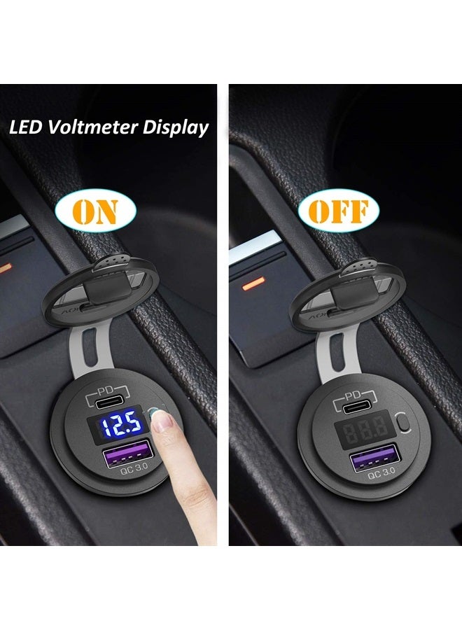 Qidoe USB C Car Charger Socket, Qidoe 12V/24V Dual USB Outlet PD3.0 & QC3.0 Car USB Port with LED Voltmeter and ON/Off Switch DIY Car Socket for Car Boat Marine Bus Truck Golf RV Motorcycle - Image 3