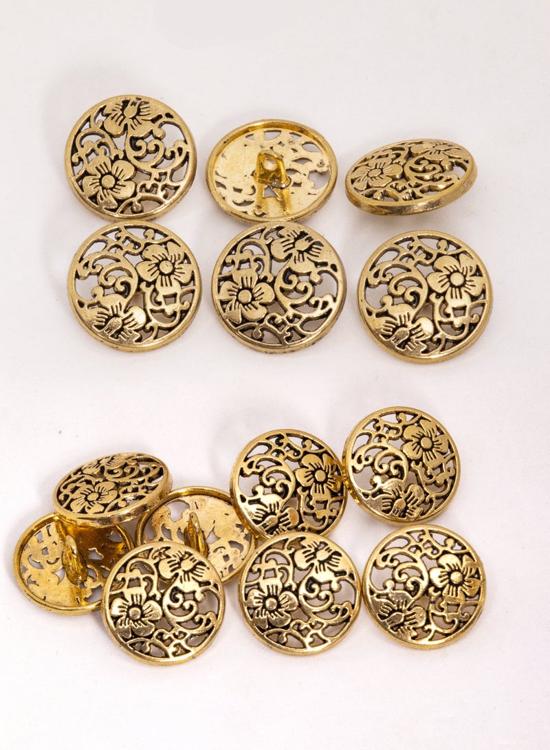 18-Piece Metal Button Set with Floral Design, 12 Pieces 26L and 6 Pieces 32L-Gold - Image 1