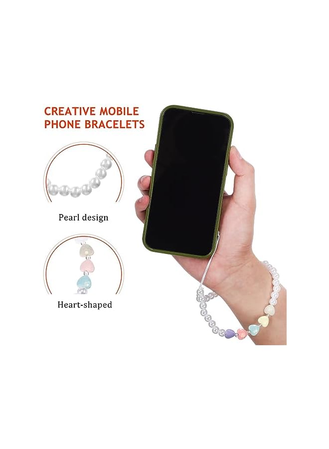 Green Tiger Pearl Phone Lanyard, 6 Pcs Beaded Love Phone Charm Wrist Strap Handmade Phone Chain Short U Disk Pendant for Women Girls - Image 3