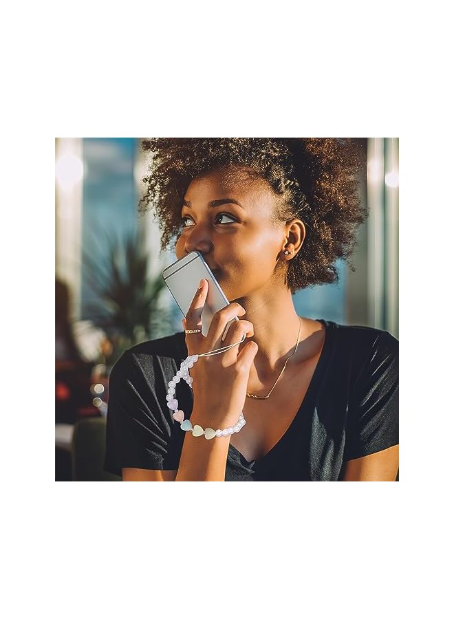 Green Tiger Pearl Phone Lanyard, 6 Pcs Beaded Love Phone Charm Wrist Strap Handmade Phone Chain Short U Disk Pendant for Women Girls - Image 4