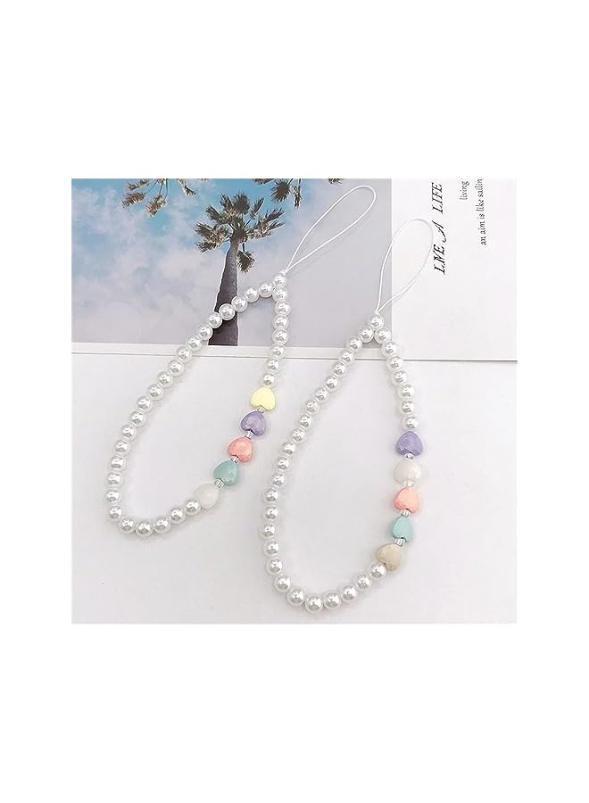 Green Tiger Pearl Phone Lanyard, 6 Pcs Beaded Love Phone Charm Wrist Strap Handmade Phone Chain Short U Disk Pendant for Women Girls - Image 2