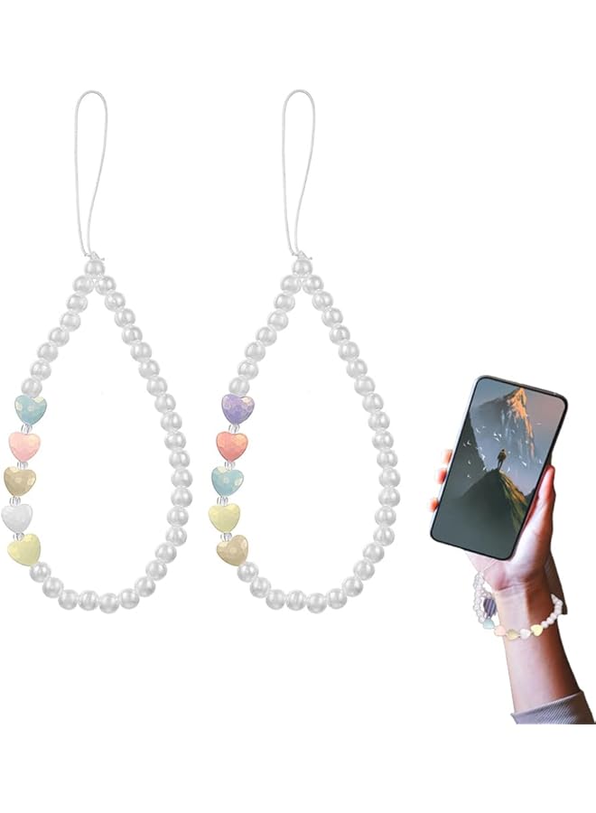 Green Tiger Pearl Phone Lanyard, 6 Pcs Beaded Love Phone Charm Wrist Strap Handmade Phone Chain Short U Disk Pendant for Women Girls - Image 1