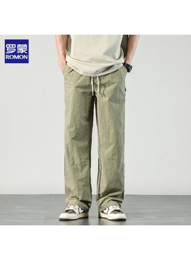 Romon American-style High Street Casual Pants For Men, Summer Lightweight Quick-dry Hiking Pants, Loose Straight Wide-leg Trousers, Khaki Color, XL