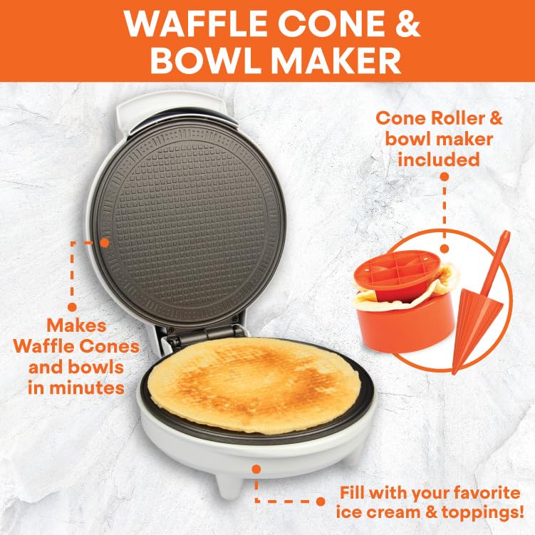 MasterChef Waffle Cone and Bowl Maker- Includes Shaper Roller & Bowl Press- Homemade Ice Cream Cone Treat Baking, Cookie Iron Machine, Portable Electric Kitchen Appliance for DIY Sundae Parties, Gift - Image 2