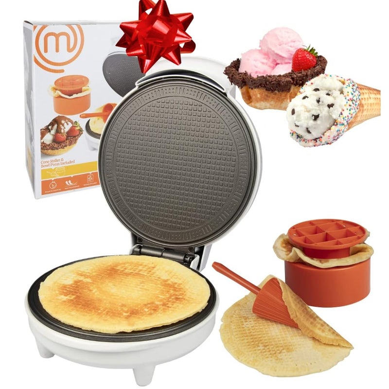 MasterChef Waffle Cone and Bowl Maker- Includes Shaper Roller & Bowl Press- Homemade Ice Cream Cone Treat Baking, Cookie Iron Machine, Portable Electric Kitchen Appliance for DIY Sundae Parties, Gift - Image 1