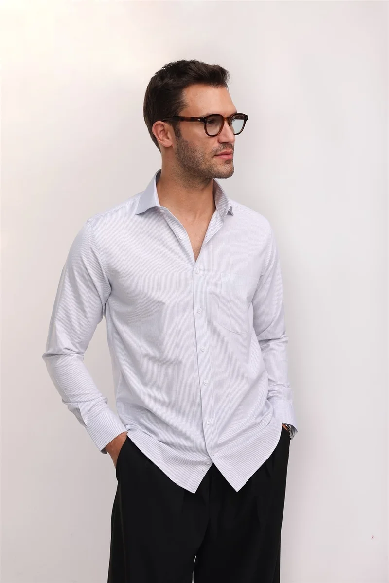 تودورس Classic Fit Cotton Easy-Iron Striped Men's White Shirt