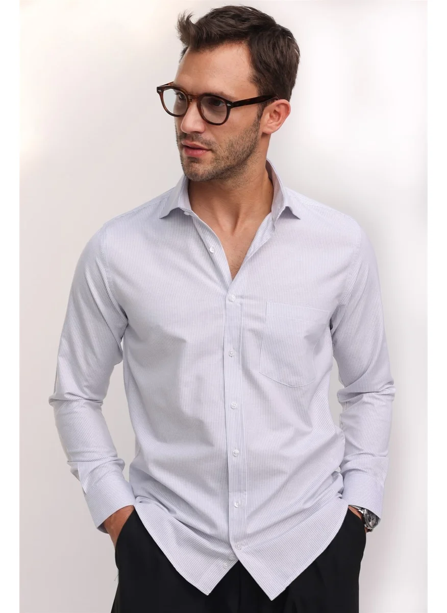 Tudors Classic Fit Cotton Easy-Iron Striped Men's White Shirt