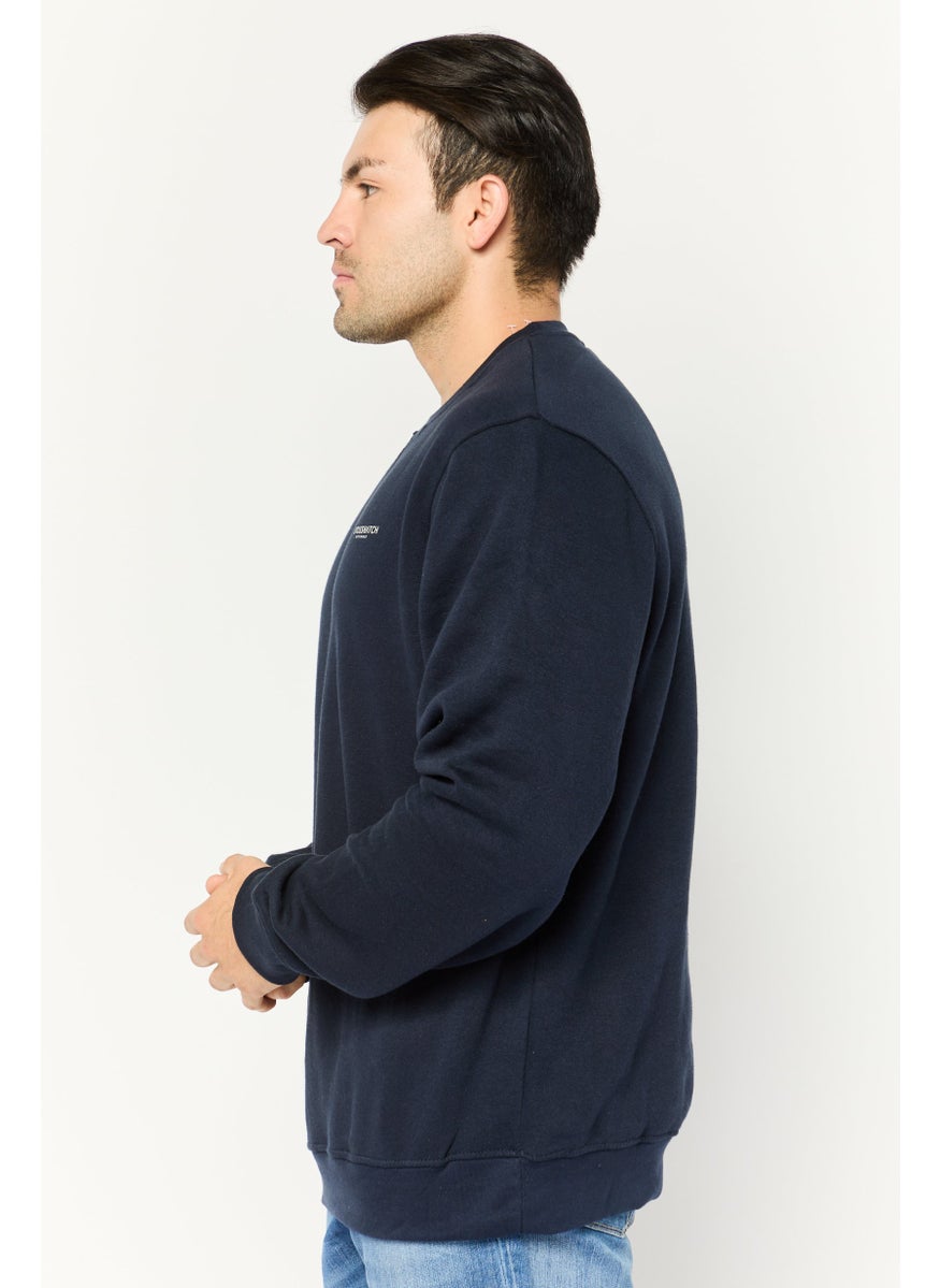 CROSSHATCH Men 2 Pieces Crew Neck Brand Logo Long Sleeve Sweatshirts, Navy  - Image 3