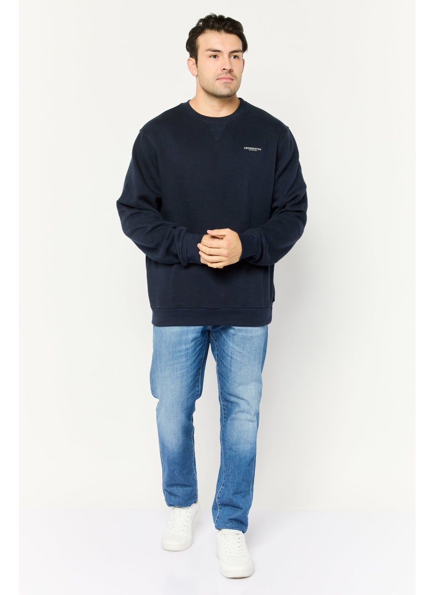 CROSSHATCH Men 2 Pieces Crew Neck Brand Logo Long Sleeve Sweatshirts, Navy  - Image 2