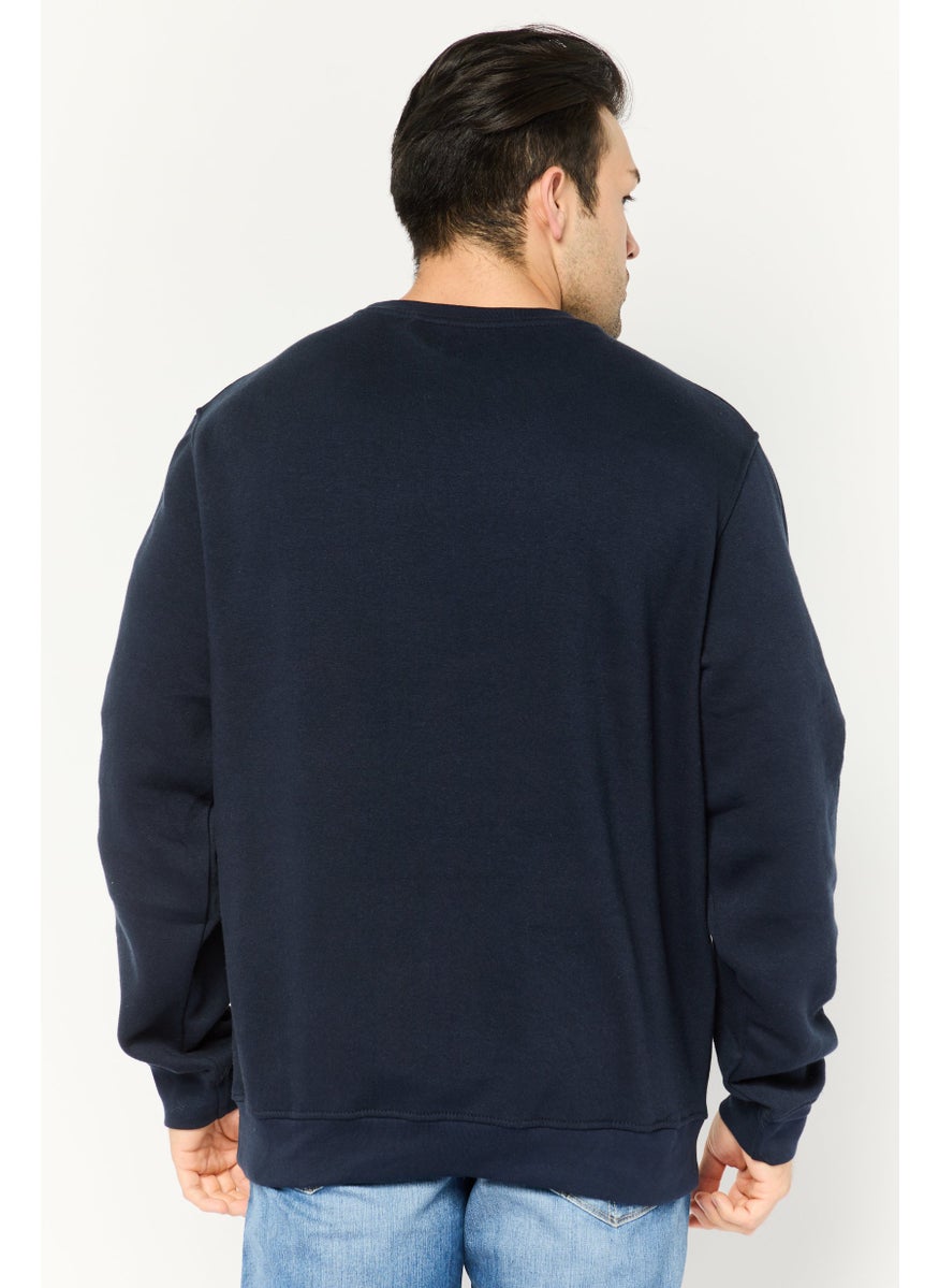 CROSSHATCH Men 2 Pieces Crew Neck Brand Logo Long Sleeve Sweatshirts, Navy  - Image 4