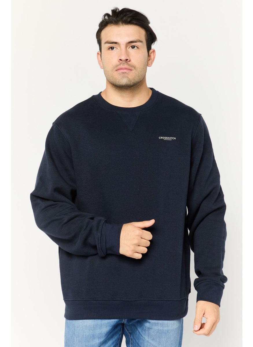 CROSSHATCH Men 2 Pieces Crew Neck Brand Logo Long Sleeve Sweatshirts, Navy  - Image 1