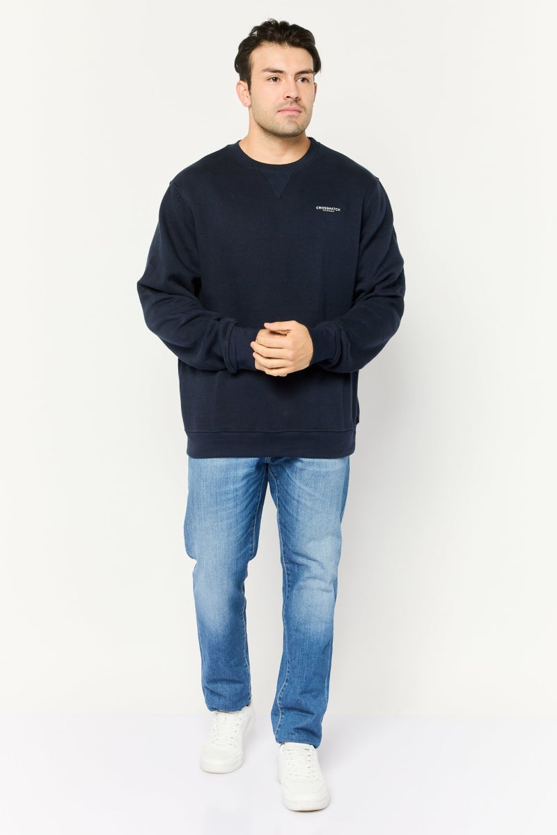 CROSSHATCH Men 2 Pieces Crew Neck Brand Logo Long Sleeve Sweatshirts, Navy - Image 2