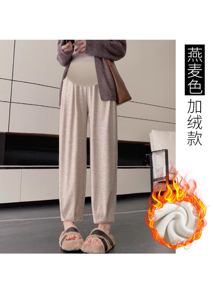 Generic Maternity Velvet Harem Pants Autumn Winter Plush oatmeal color 