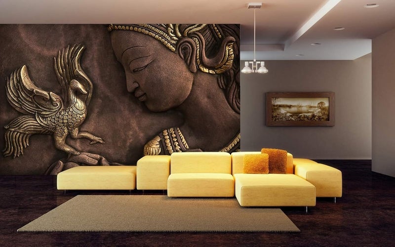 999Store 3D Print Latest Door Living room Bed Room Home Hall wall stickers Sheet roll mural wallpaper Beautiful Lady and Golden Bird Mural wallpaper for walls Vinyl Self Adhesive 72X48 Inches NonW6401339