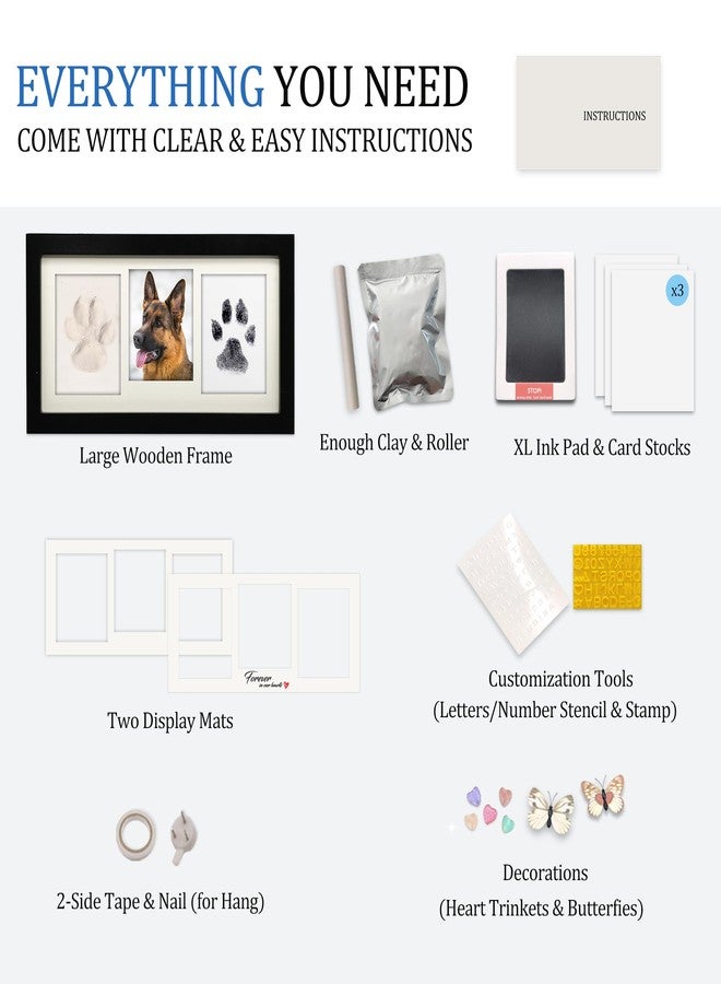 MYPAWLETS Extra Large Paw Print Frame Kit,Dog/Cat Paw Print Kit,Soft Pawprint Clay&Clean Touch Ink Pad,Pet Paw Print Impression Kit with Customization Tool,Wooden Pet Memorial Frame-Black - Image 4
