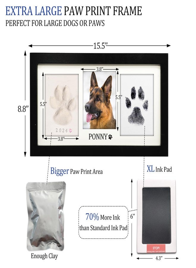 MYPAWLETS Extra Large Paw Print Frame Kit,Dog/Cat Paw Print Kit,Soft Pawprint Clay&Clean Touch Ink Pad,Pet Paw Print Impression Kit with Customization Tool,Wooden Pet Memorial Frame-Black - Image 2