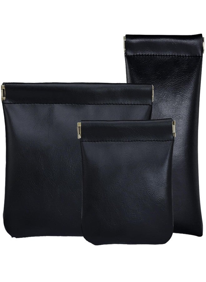 Hapforever 3PCS Pouchic Snap Closure Pouches, Pu Leather Makeup Bag for Purse Three Sizes Coin Purse Organizer Storage Pouch, BLACK, 3PCS, Mini Cosmetic Bags for Travel - Image 1