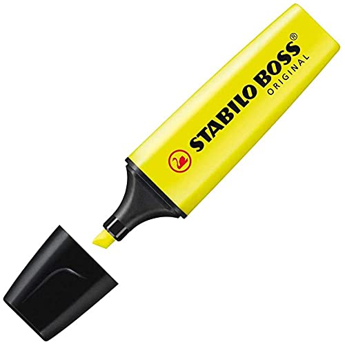 STABILO Pack of 3 Yellow Stabilo Boss Highlighters Fluorescent Colours Water-Based Ink - Image 3