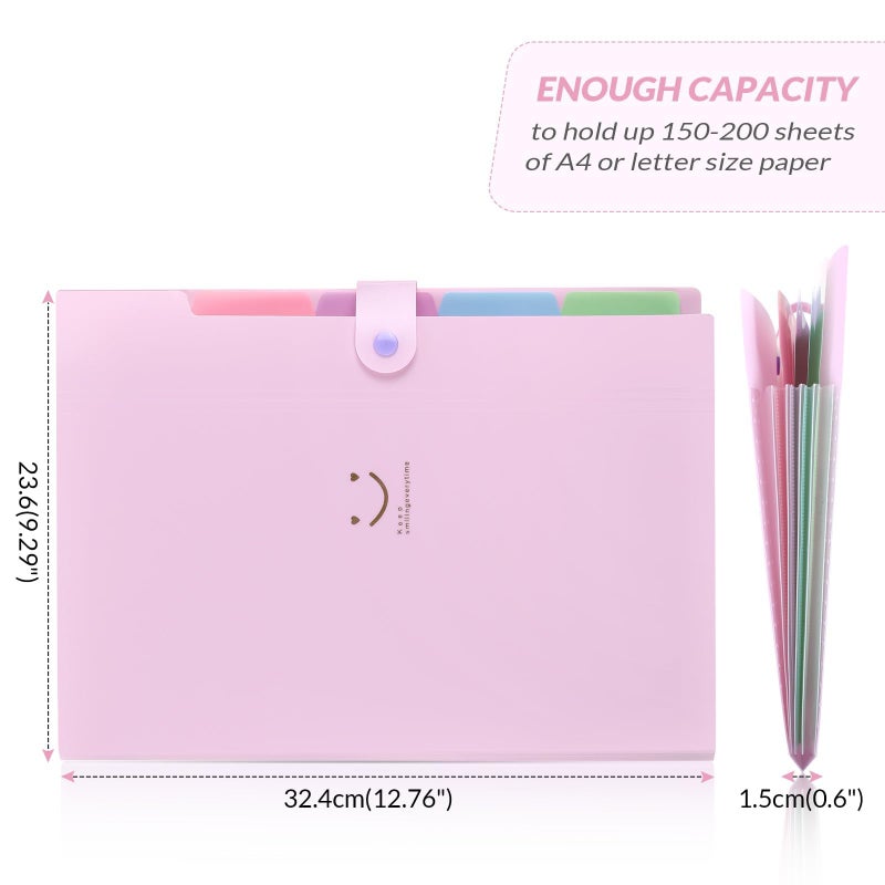 SKYDUE Expanding File Folder with 5 Pockets, Cute Accordion File Organizer, Letter Size Filing Folder, Portable Paper Receipt Organizer, School Office Supplies Purple - Image 5