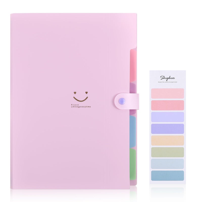 SKYDUE Expanding File Folder with 5 Pockets, Cute Accordion File Organizer, Letter Size Filing Folder, Portable Paper Receipt Organizer, School Office Supplies Purple - Image 1