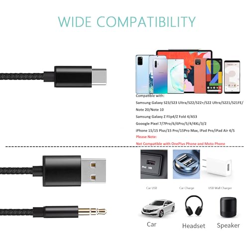 Azddur USB C to 3.5mm Aux Cable, 2 in 1 USB C to 3.5mm Car Stereo Aux Headphone Jack Cable with PD 18W Charging Compatible with iPhone 17/17Pro/16/16e/15 Pro Max, Galaxy S25/S24/S23/S22/S23FE, Pixel 9/8/7 - Image 3
