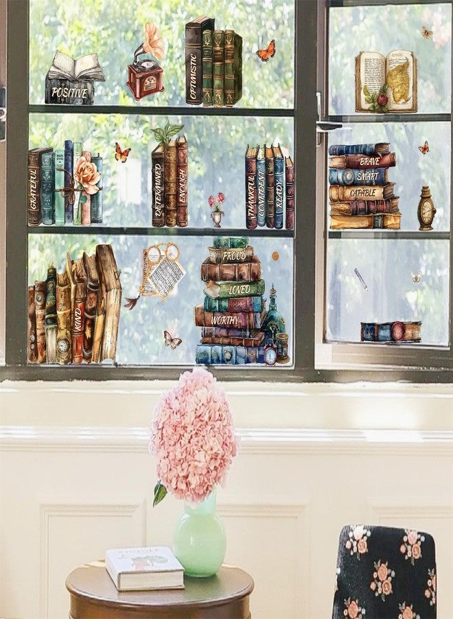 إيزما ملصقات نوافذ على شكل كتب عتيقة، ملصقات مزدوجة الجوانب للنوافذ الزجاجية، ملصقات للفصول الدراسية ورياض الأطفال، ملصقات كتب مائية قابلة للتقشير واللصق، ملصقات لتزيين جدران المكتبات وغرف الأطفال - Image 2