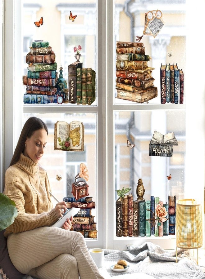 إيزما ملصقات نوافذ على شكل كتب عتيقة، ملصقات مزدوجة الجوانب للنوافذ الزجاجية، ملصقات للفصول الدراسية ورياض الأطفال، ملصقات كتب مائية قابلة للتقشير واللصق، ملصقات لتزيين جدران المكتبات وغرف الأطفال - Image 5