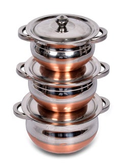 OBLETTER OBLETTER Kitchen Stainless Steel Handi Set with Lid Set Biryani Handi Set for Cooking Serving Baking Prepping Use Set of 3  - Image 1