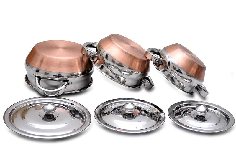 OBLETTER OBLETTER Kitchen Stainless Steel Handi Set with Lid Set Biryani Handi Set for Cooking Serving Baking Prepping Use Set of 3  - Image 3