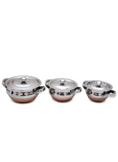 OBLETTER OBLETTER Kitchen Stainless Steel Handi Set with Lid Set Biryani Handi Set for Cooking Serving Baking Prepping Use Set of 3  - Image 4