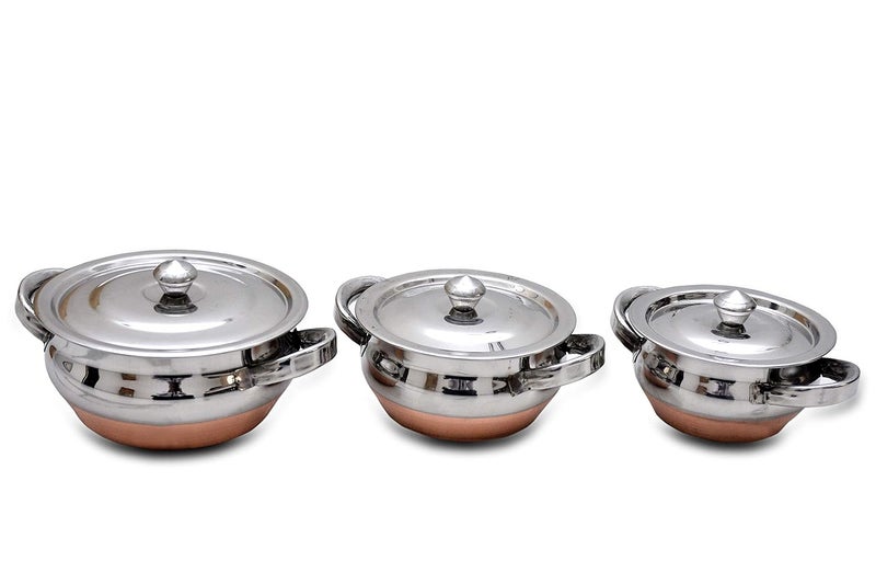 OBLETTER OBLETTER Kitchen Stainless Steel Handi Set with Lid Set Biryani Handi Set for Cooking Serving Baking Prepping Use Set of 3  - Image 4