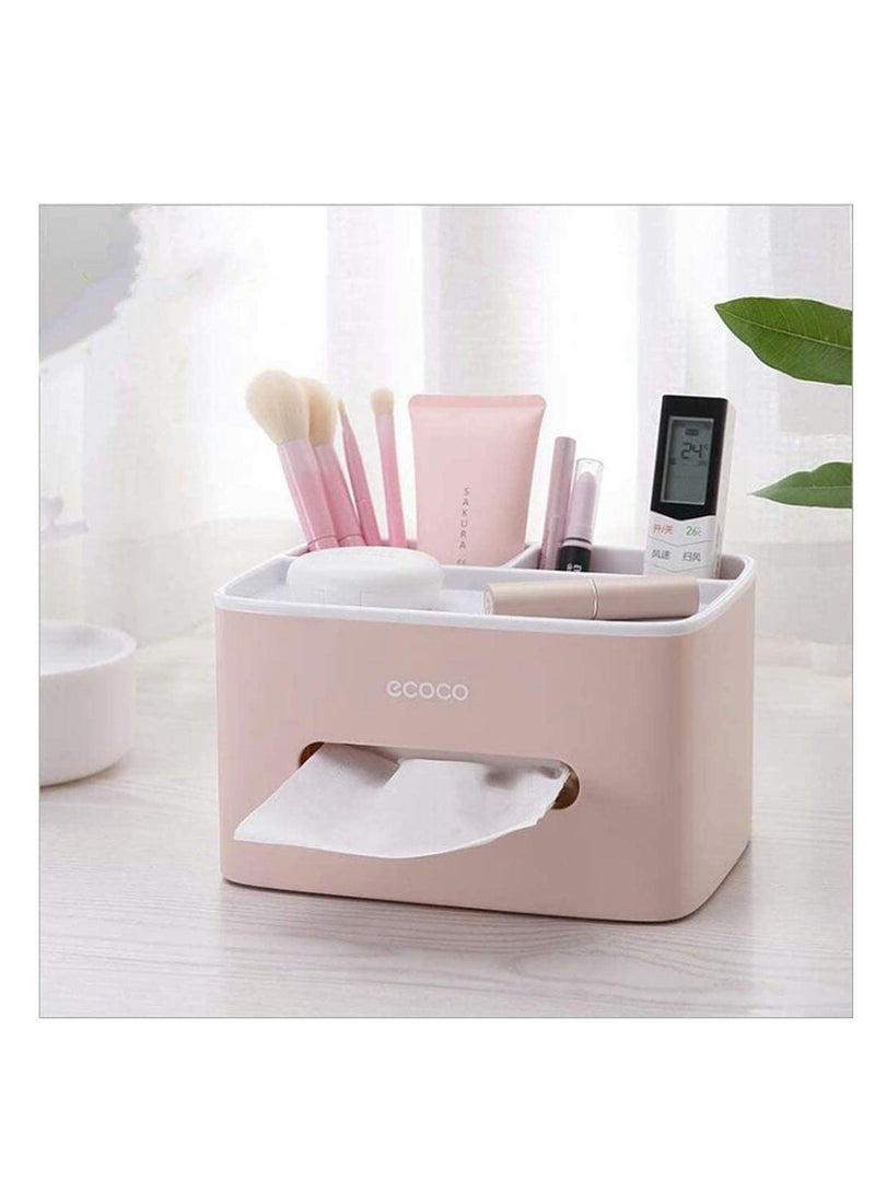 Multifunction Plastic Tissue Box Holder, Storage Organizer Desktop Box, Drawer Desk Container for Home Kitchen Office (PInk) - Image 3