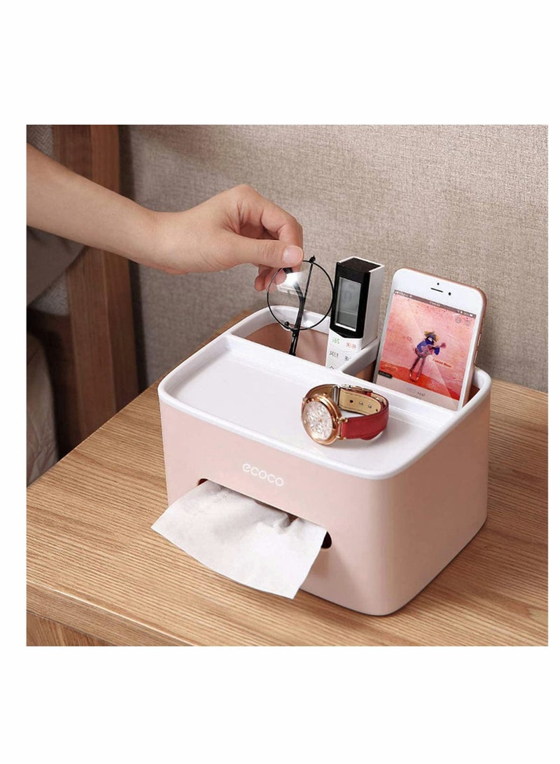 Multifunction Plastic Tissue Box Holder, Storage Organizer Desktop Box, Drawer Desk Container for Home Kitchen Office (PInk) - Image 2
