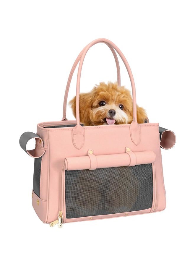 Minsong Fashion Pet Carrier Purse for Small Cat and Dog, Luxury Pu Soft-Sided Tote Bag with Large Pockets for Dogs and Puppies (Pink, 15.8" L x 7.5" W x 11.8" H) - Image 1